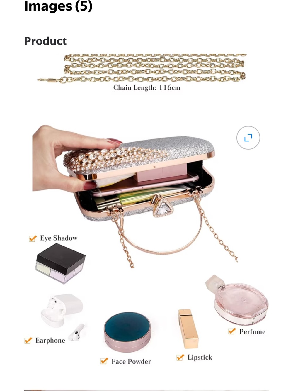 Gold Crystal Embellished Evening Clutch - Picture 10 of 11